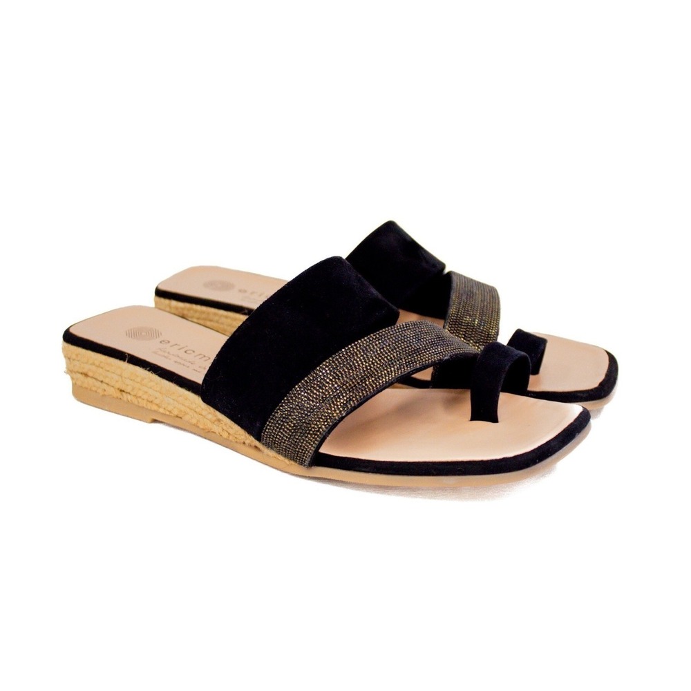 ERIC MICHAEL 'Claudia' Toe Ring Sandal Black Women's Size 7- Casual Chic - Picture 4 of 9